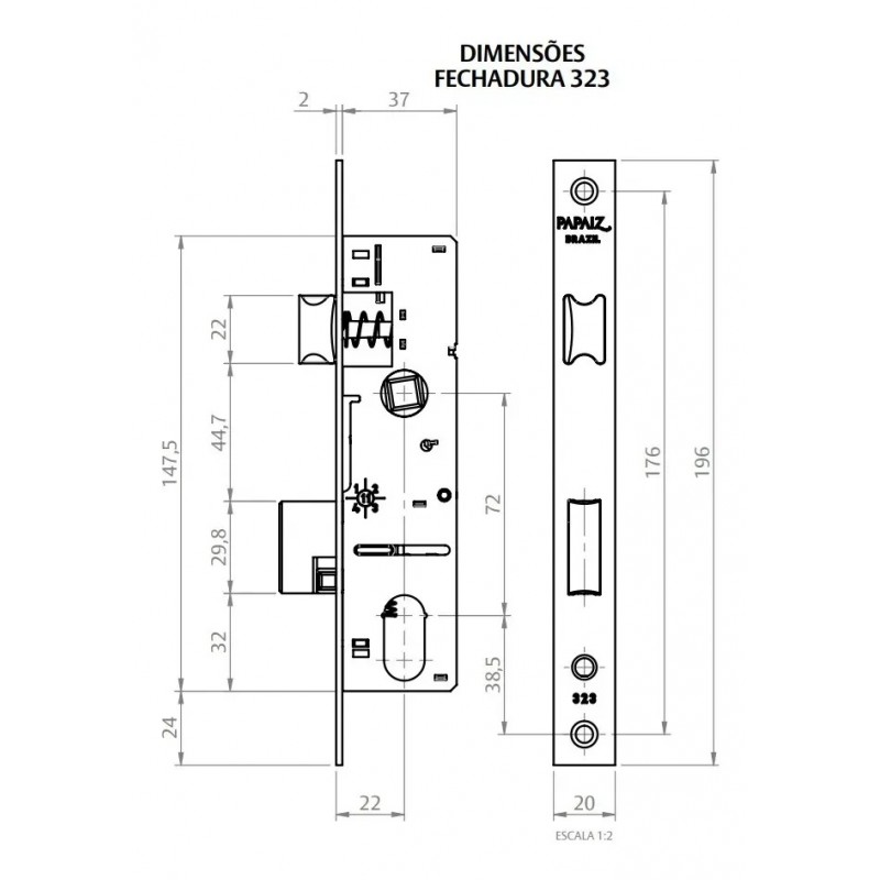 fra-323 fechadura porta de abrir c/ maçaneta branca - udinese